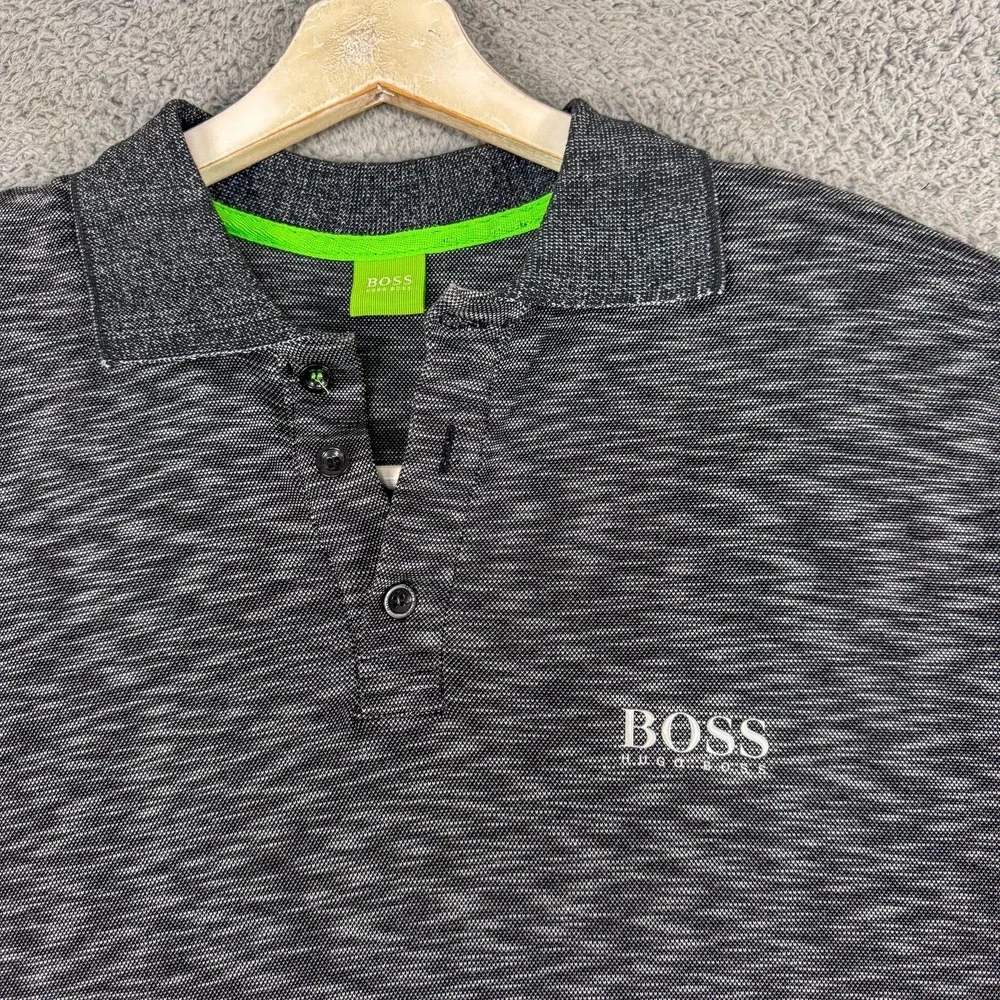 Hugo Boss Men's Heathered Charcoal Polo with Subtle Logo